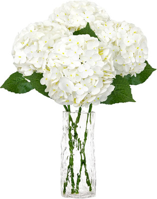 4 PCS Real Touch White Hydrangea Artificial Flowers 20.5'', Latex Large Faux Hydr