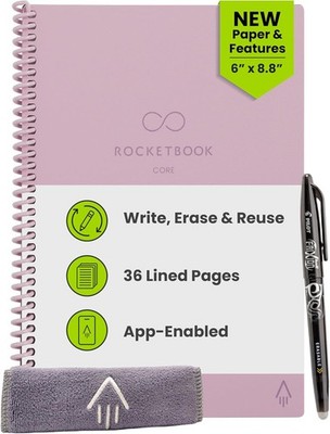 Rocketbook Core Reusable Smart Notebook - Executive Size 6x8.8, Pink - Pen