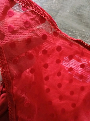 Victoria Secret Red Polka Dot Sheer Front Solid Back Bikini Large - Picture 3 of 5