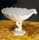 VTG MCM Westmoreland Milk Glass Dolphin/Koi Sea Shell Pedestal Compote Dish