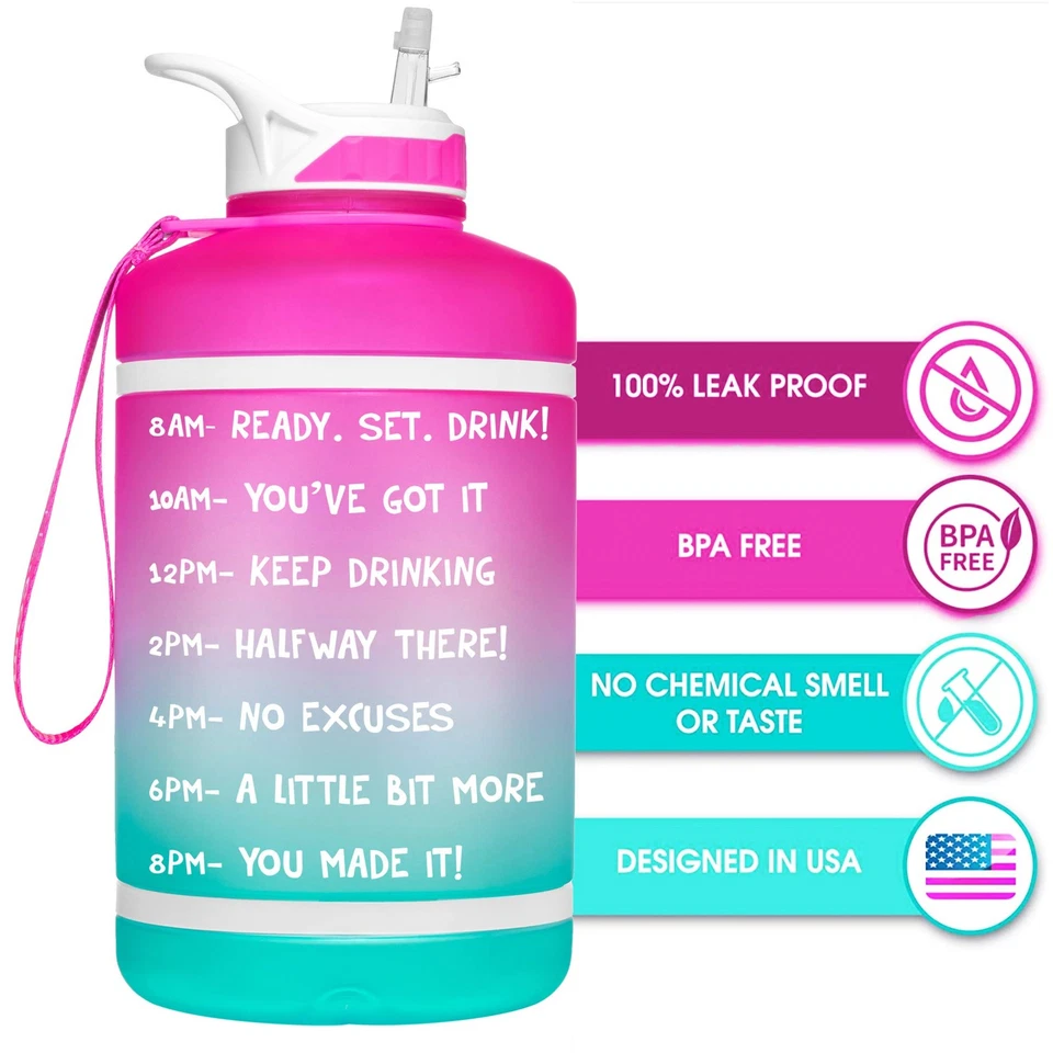 Botella de agua motivacional HydroMATE de medio galón 64 oz (turquesa rosa) Foto 4 de 4