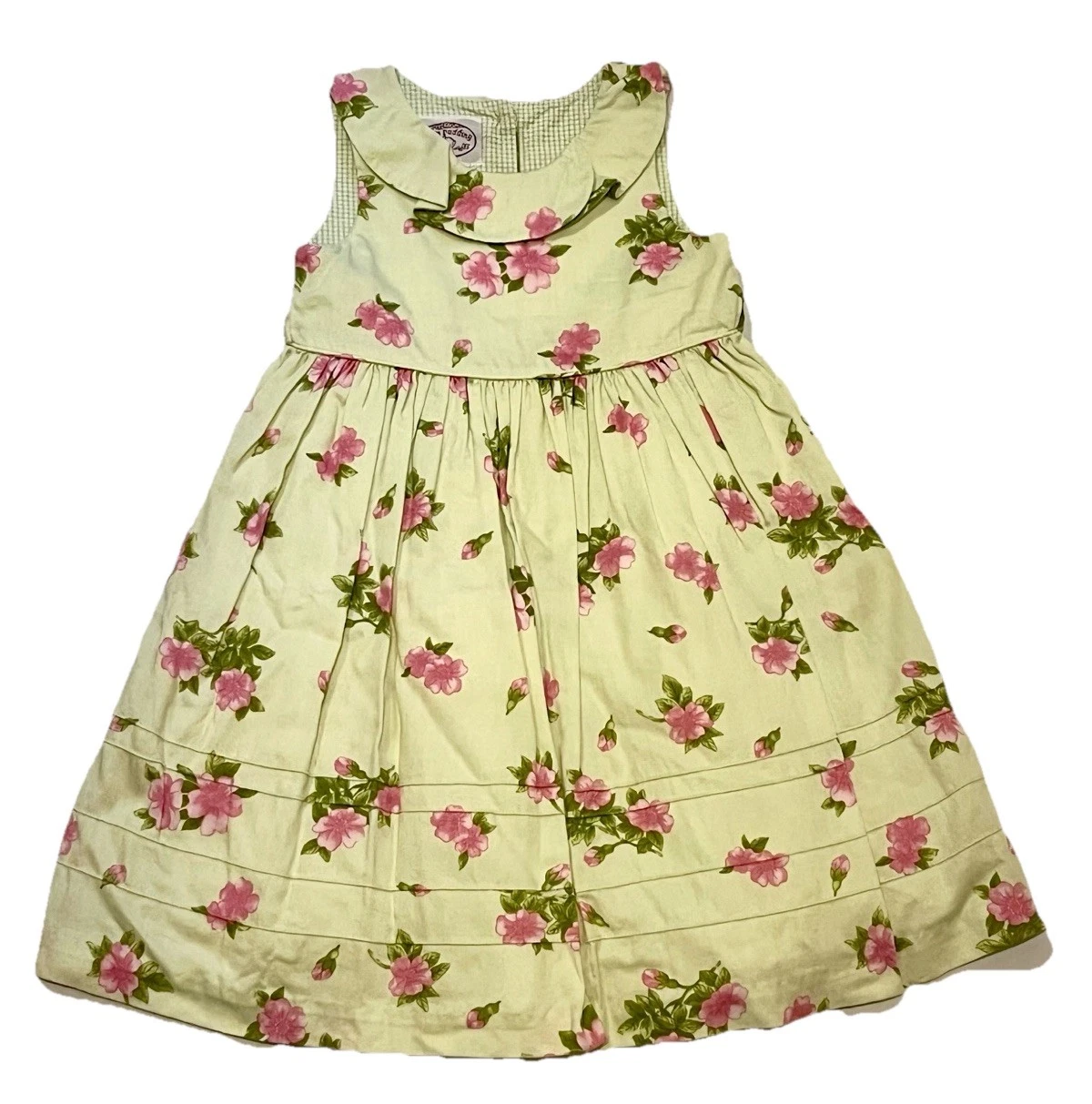 Vintage Plum Pudding Kids Light Green Floral Dress, Size 4