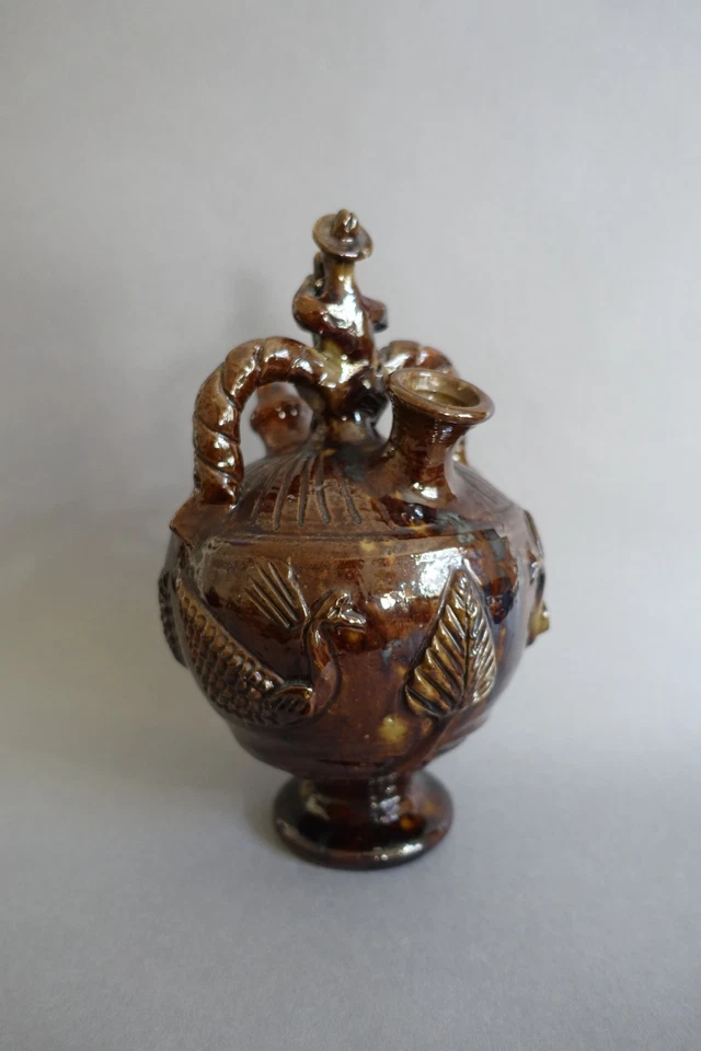 Ancienne gargoulette en terre cuite vernissée brune  Art populaire Normandie? - Photo 3/4