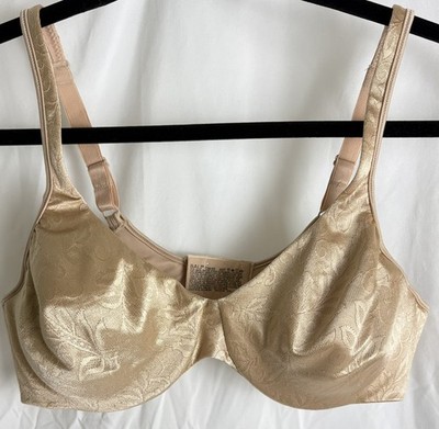 Bali Natural Uplift Underwire Bra Shiny Beige Nylon Floral Style 3227 Size 38C 