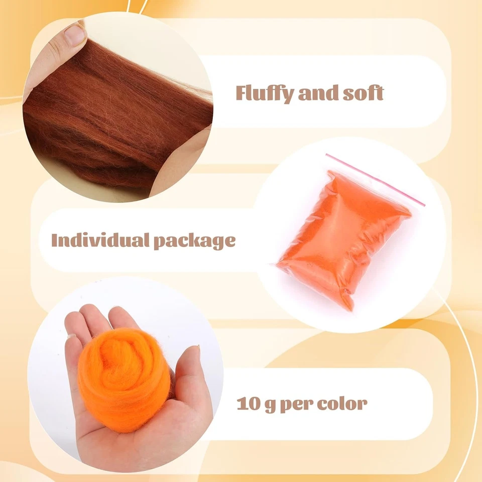 10 Colores Fieltro de Aguja Lana Fibra Lana Roving para Artesanía Hágalo Usted Mismo Aguja Fieltro Roving Foto 4 de 4