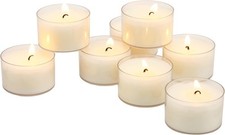 48 Count White Unscented Smokeless Long Burning Clear Cup Tea Light Candles w...