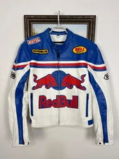 Vintage Red Bull Racing Genuine Leather Moto Jacket Big Logo Rare Mens Size L