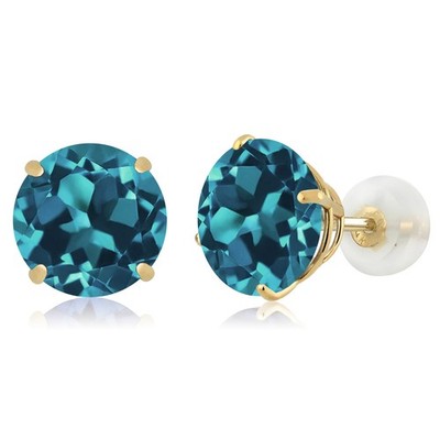 14K Yellow Gold London Blue Topaz Stud Earrings For Women (5.00 Cttw, Gemstone