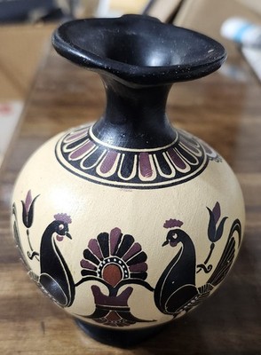 Hand Painted Clay Pitcher Vase Greek Knick Knack Decor