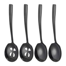 Stainless Steel Large Serving Spoons Utensils Set, Black, 4Pcs, for Public