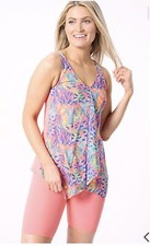 denim  Co. Beach V-neck Handkerchief Tankini W/Bike Short Multi coral Swimsuit