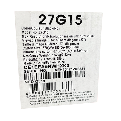 27" AOC 27G15 FHD (1920 x 1080) 180Hz Gaming Monitor #U3989 (TC) - Picture 18 of 18