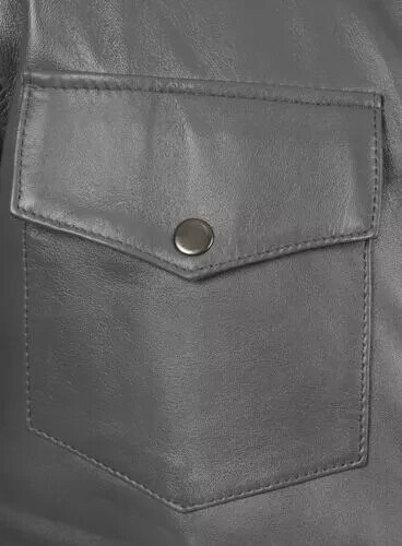 Men Stylish Gray Formal Shirt Real Lambskin Soft Leather Casual Wear Handmade - Picture 6 of 10