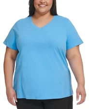 Calvin Klein Performance Plus Size Cotton V-Neck Short-Sleeve T-Shirt -Blue 1X