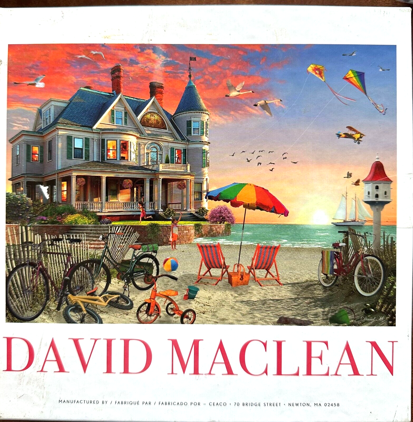 Victorian House 1000-Piece Puzzle with Beach Umbrella, Sailboat, and Bike Scene