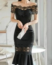 Women's 2024 Fashion Temperament Grace Ruffles lace Splicing Slim Fit Long Dress