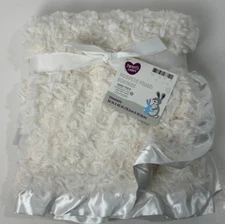 NWT Parents Choice Walmart White Rosette Swirl Satin Ruffle Trim Baby Blanket