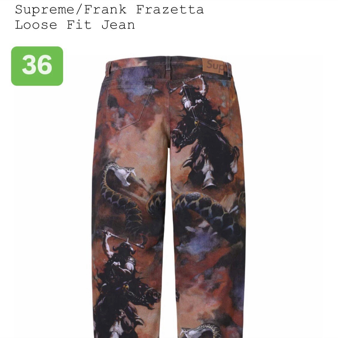 2024 Supreme / Frank Frazetta Loose Baggy Fit Print Jeans 36 New