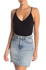 BP Womens Size XL Cotton Blend V-Neck Ribbed Thong Bodysuit in Black 166