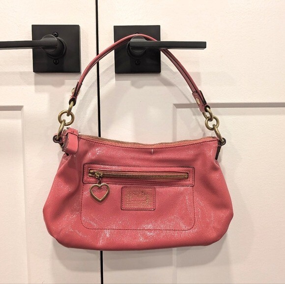 Coach Poppy Leather Shoulder Bag pink