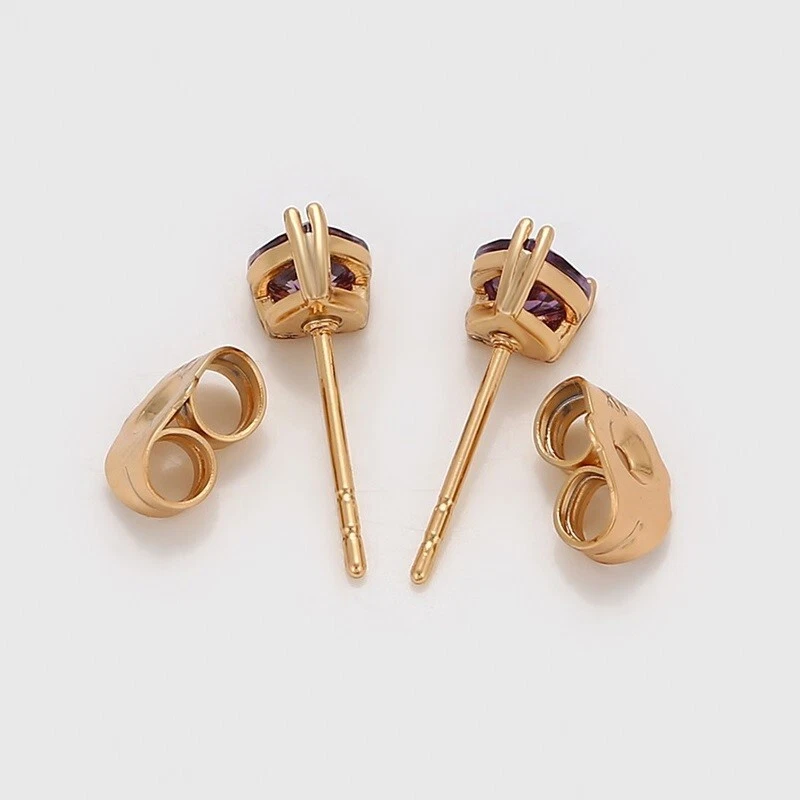 Pendientes de corazón de amatista natural de oro de 18 quilates sobre plata de ley para mujer D58 Foto 4 de 4