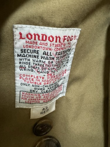 Vintage London Fog Men's Overcoat Trench Olive Khaki Belted Zipped Lining Sz 42R - Picture 3 of 11