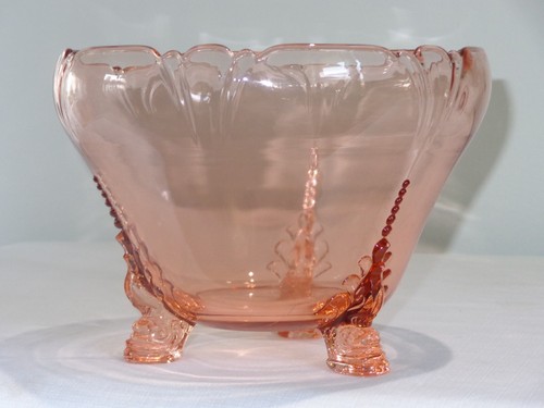 Heisey Elegant Glass Pink Flamingo Dolphin Foot Nasturtium Bowl - Picture 2 of 4
