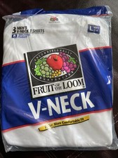 Vintage 1996 New Mens Fruit of the Loom White V Neck T Shirts 3 Pack Size Large