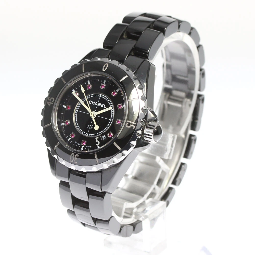 CHANEL J12 H1634 Black ceramic 12P Ruby Black Dial Quartz Ladies Watch 751946