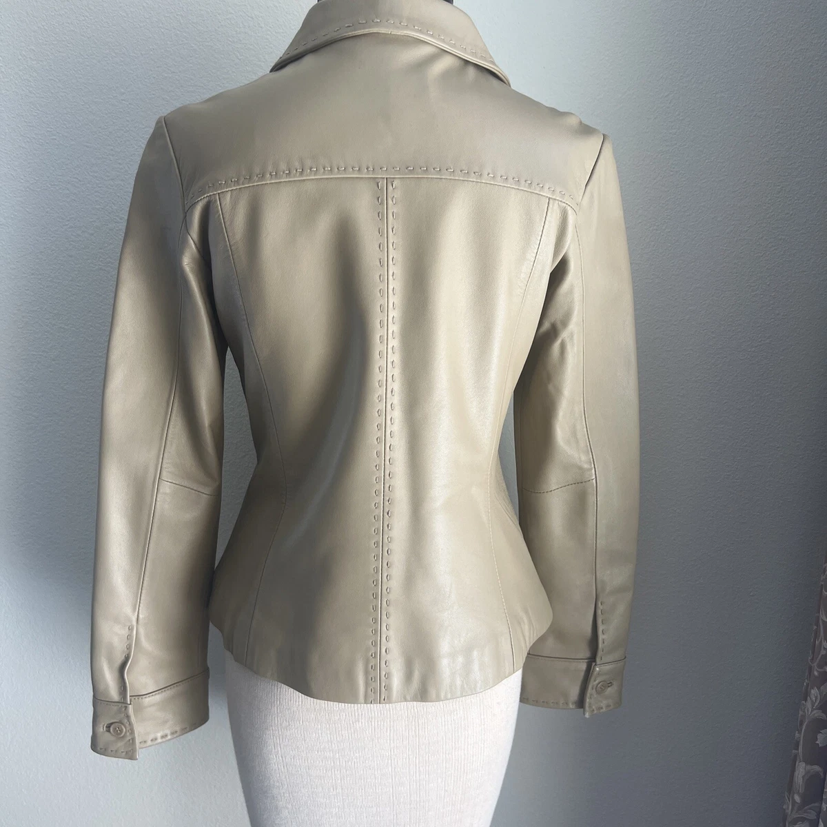 Georgiou studio beige/light Brown 100% Genuine leather jacket sz 8 | eBay