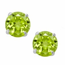14K Solid WG Created Light Green Peridot Round Shape w/ Screw Back Stud Earrings