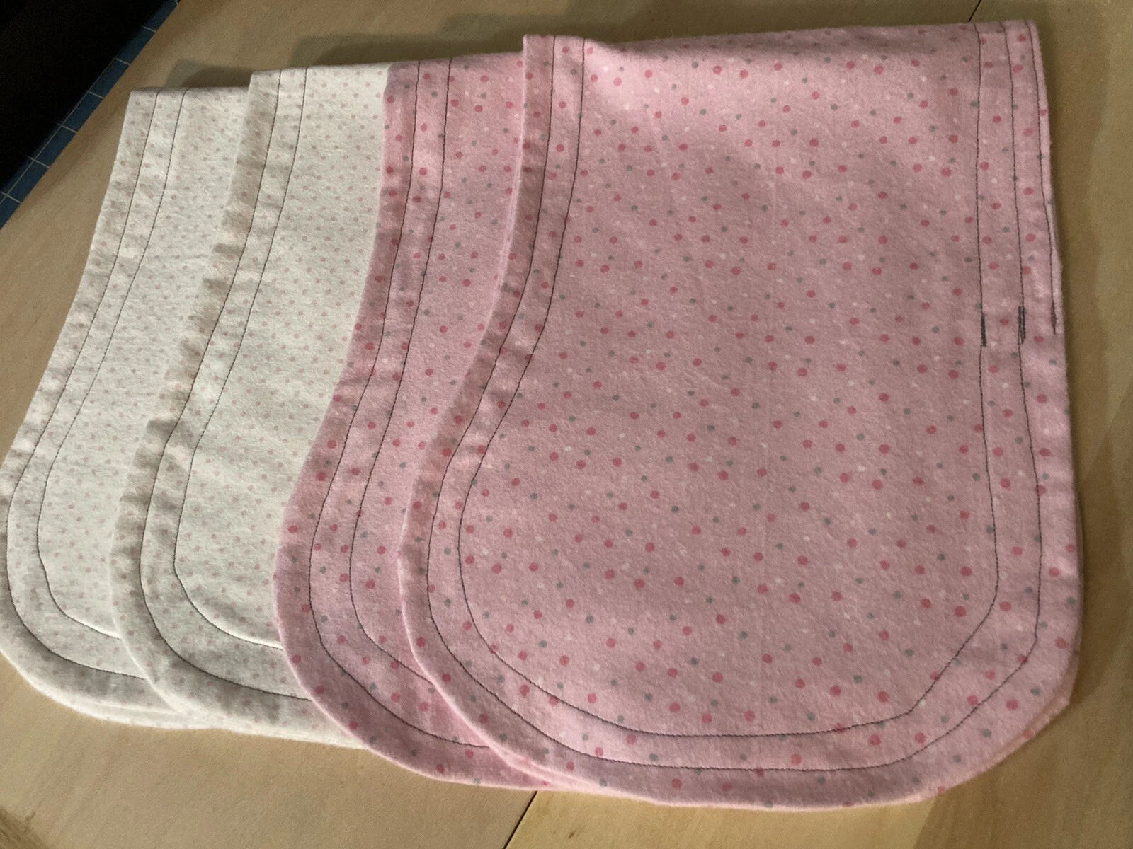 Baby Girl Infant Burp Cloths~Pink&Gray Polkadot~Homemade~Set/4~Skin Soft Flannel