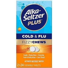 Alka-Seltzer Plus Cold & Flu Fizzy Chews 48 Ct Orange Flavor EXP 07/26