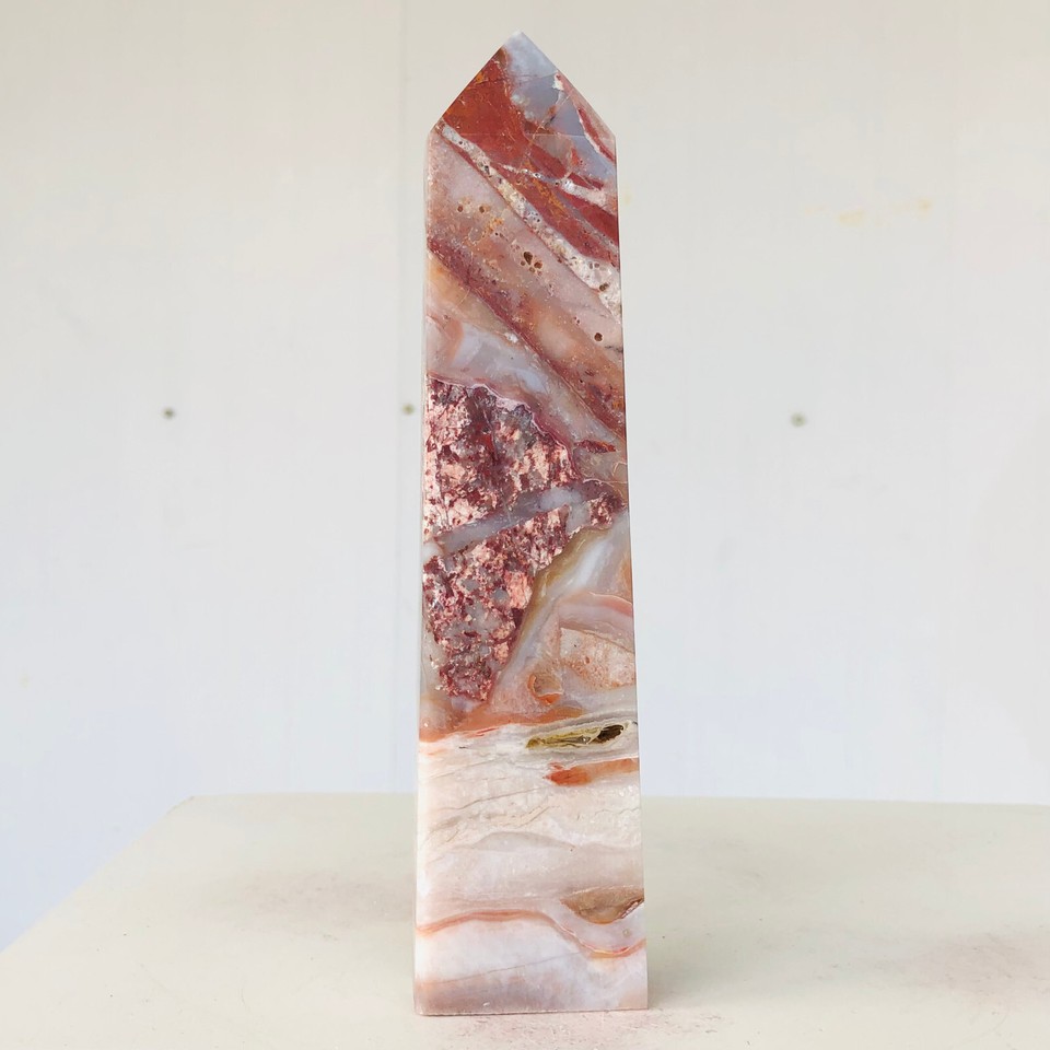 494g Natural Pink Crazy Lace Agate Quartz Crystal Tower Healing