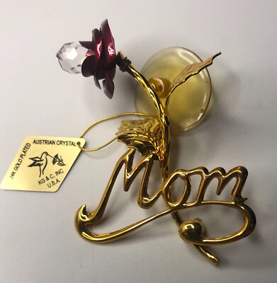 KG & C, Inc 24K Gold Plated Austrian Crystal Red Rose With Mom