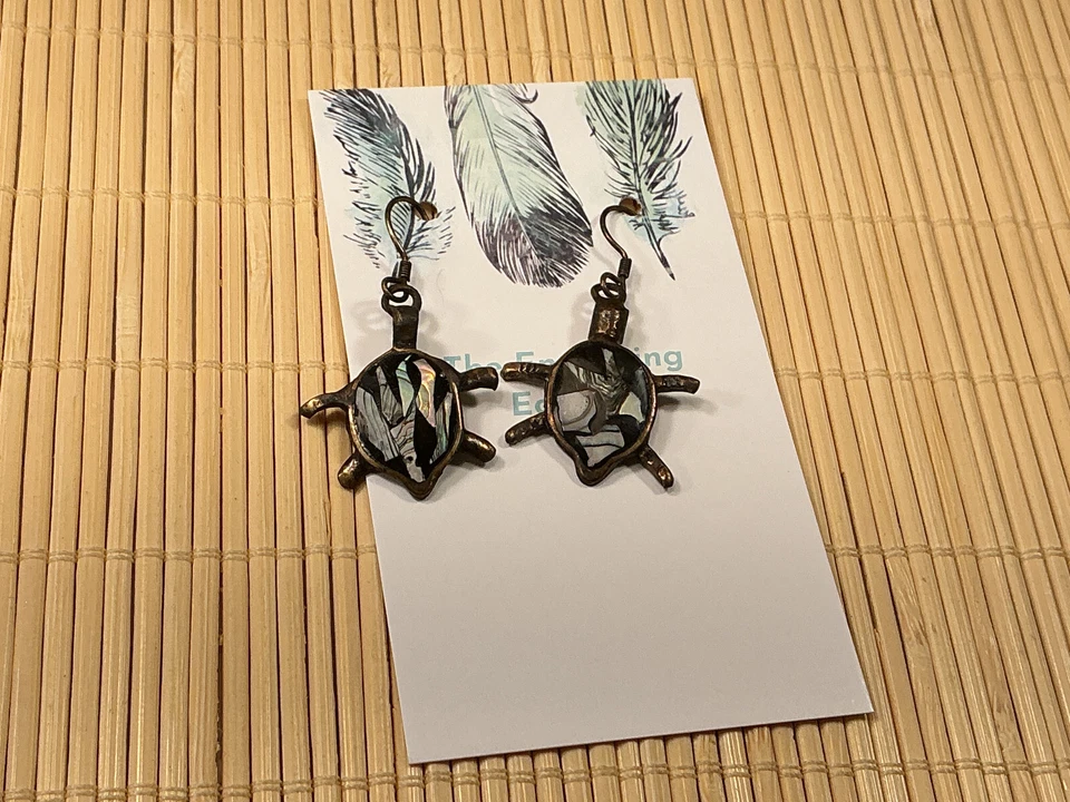 Moda Pendientes Abulón Incrustación Tortuga Cobre Pierced Gota Lote 39B Foto 3 de 3
