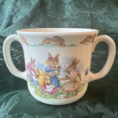 Royal Doulton Bunnykins Double Handle Child’s Cup Mug Girls w/ Baby Carriages