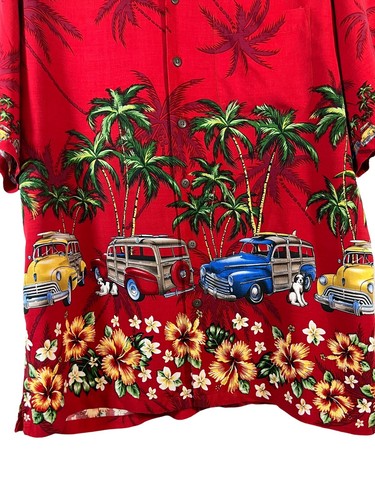 Big Dogs Short Sleeve Hawaiian Shirt Red, Palm Tree, Beach Bus, Floral SZ Large - Picture 2 of 3
