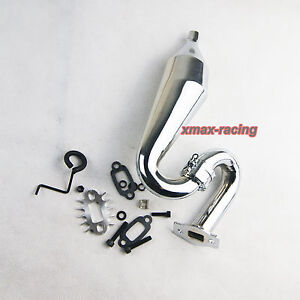 Metall Twin Tuned Exhaust Pipe Silber für HPI 5B 5T 5SC KM Rovan Baja Buggy Auto