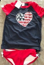 NWT Gymboree July 4th Girls Rash Guard SET American Flag Swimsuit size 8