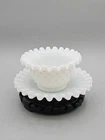 Vintage Fenton Milk Glass Hobnail Dish and Bowl With Ruffled Edge Set