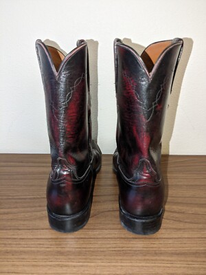 Vintage Lucchese Black Cherry Western Cowboy Boots P0134 