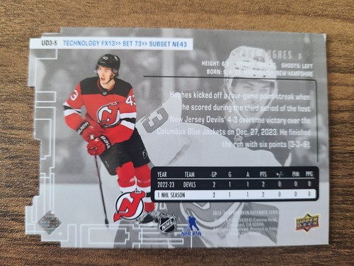 23-24 UD Extended Hockey Rookie UD3-5 Luke Hughes - New Jersey Devils. - Picture 2 of 2