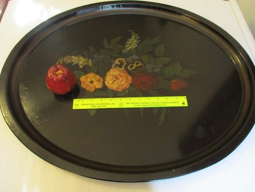 Tole Tray large 28.5 by 23 inches hand painted floral 19th century antique - Picture 4 of 7