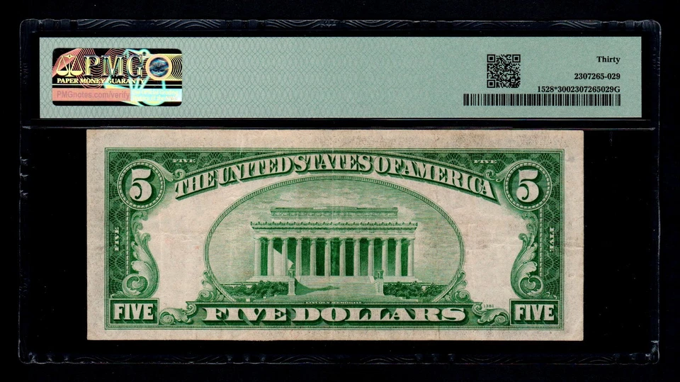 STAR 1928-C $5 Legal Tender Note Fr#1528* PMG  VF 30 - Image 2 of 2