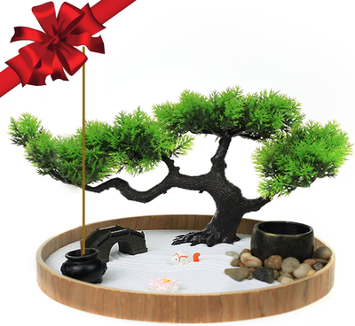 #ad Japanese Zen Garden for Desk Zen Garden Sand Kit Artificial Bonsai Tree Rake $58.52