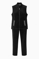 White Stag Black Velour Tracksuit Set Zip Vest Pants Women  s L 12-14 Y2K Lounge