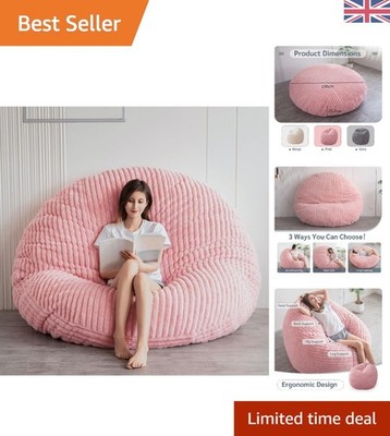 Rosa Kunstfell Riesen Rund Sitzsack Bett - Vielseitig & Waschbar Komfort