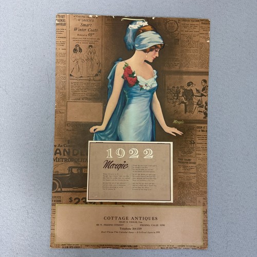 Vintage 1978 “1922 Margie” Wall Calendar Cottage Antiques Fresno CA Decor