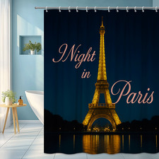 Eiffel Tower Night in Paris Shower Curtain - Elegant Home Decor
